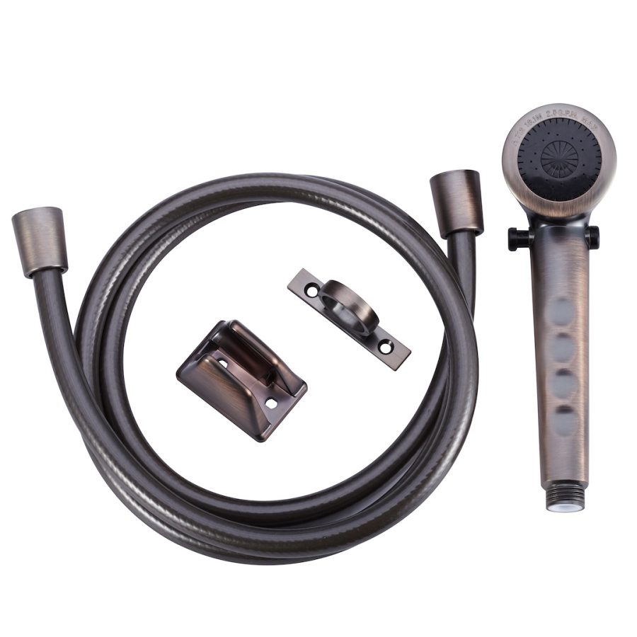 DURA FAUCET DF-SA130-ORB SHW HEAD & HOSEOIL RUB, Hand-Held With 60 Inch Reinforced Vinyl Hose; Oil Rubbed Bronze Coated; Plastic; With Mounting Bracket And Hose Guide Ring/ Water Saving Trickle Valve Switch On Shower Head