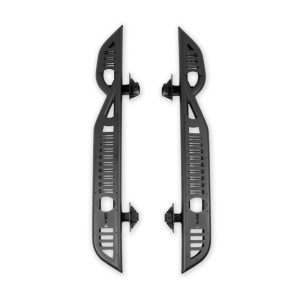 DV8 SRBR-05 Nerf Bar; OE Plus; Round Tube Side Steps; With Step Plate; Round Bend; Body Mount; Powder Coated; Black; Steel