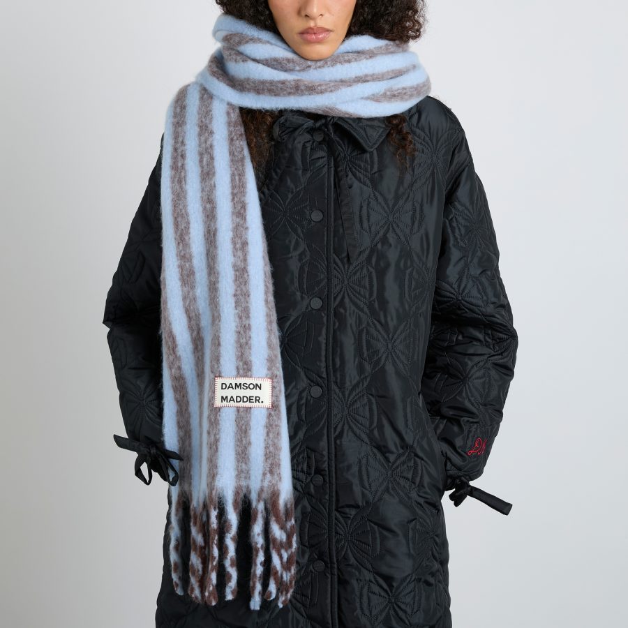 Damson Madder Women's Fluffy Stripe Scarf - Baby Blue/Choc