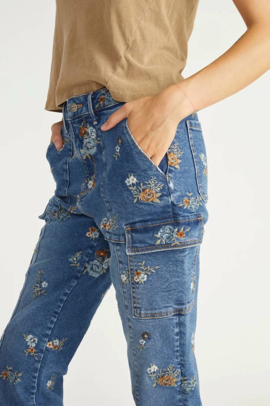 Driftwood denim cargo pants in Blue Mania