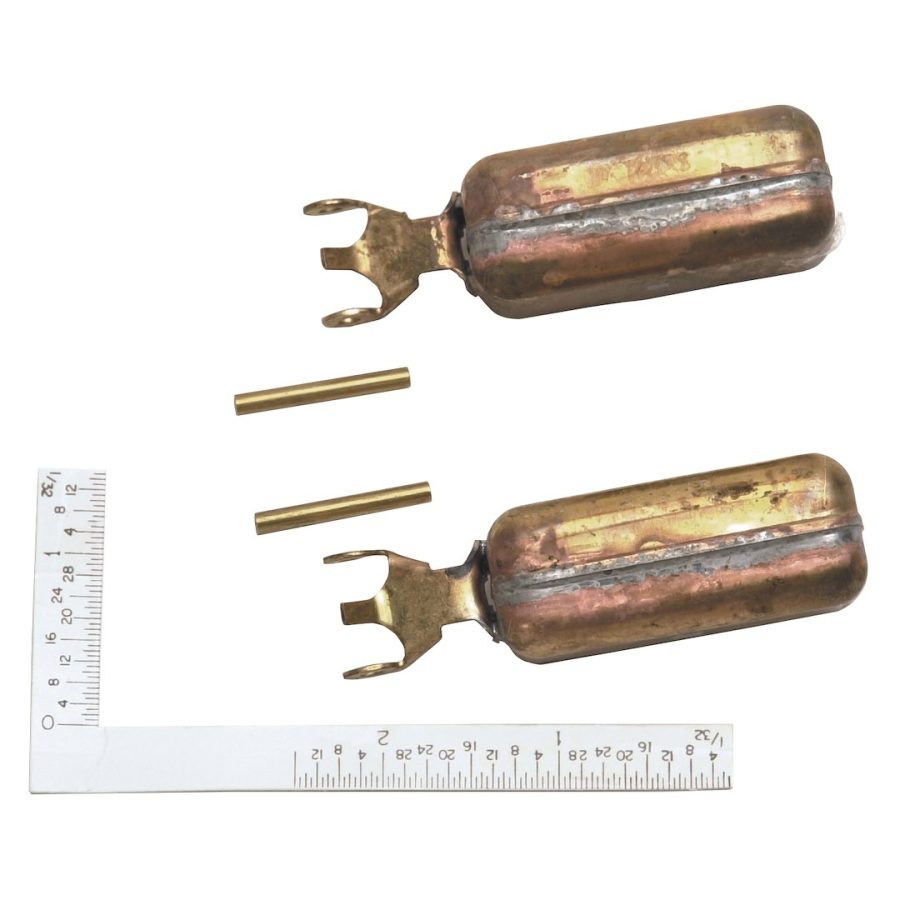 EDELBROCK 1469 FLOAT & HINGE PIN 2 EA, Side Hung Float; Brass; Non-Adjustable; With 2 Pins/ 2 Floats/ Float Setting Gauge