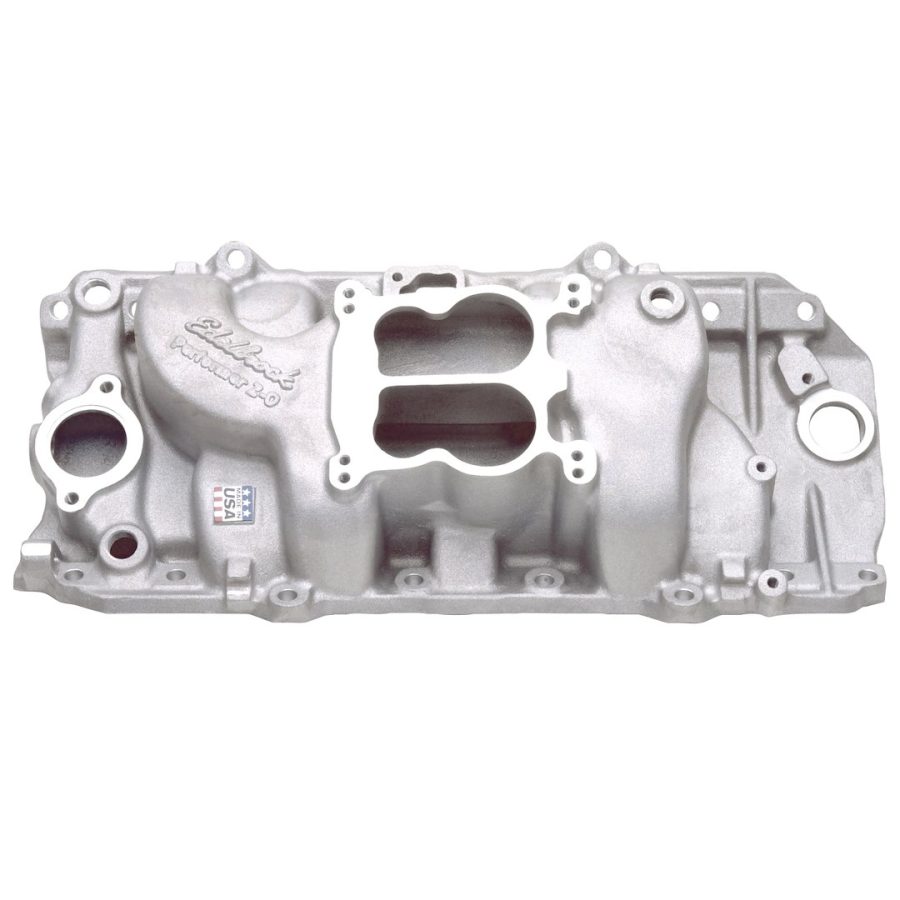 EDELBROCK 2161 PERF. 2-0 W/O EGR, For Use With Big Block Chevy Engines; Carbureted Single Four Barrel; Dual Plane; Oval Port Cylinder Heads; Idle - 5 500 RPM; Satin; Aluminum; Non-EGR