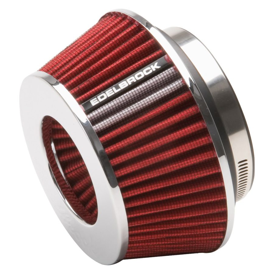 EDELBROCK 43611 AIT FILTER, Red; Round Tapered; 3.70 Inch Height; 3.00/ 3.50/ 4.00 Inch Inlet Adapter Rings; With Chrome Top And Base