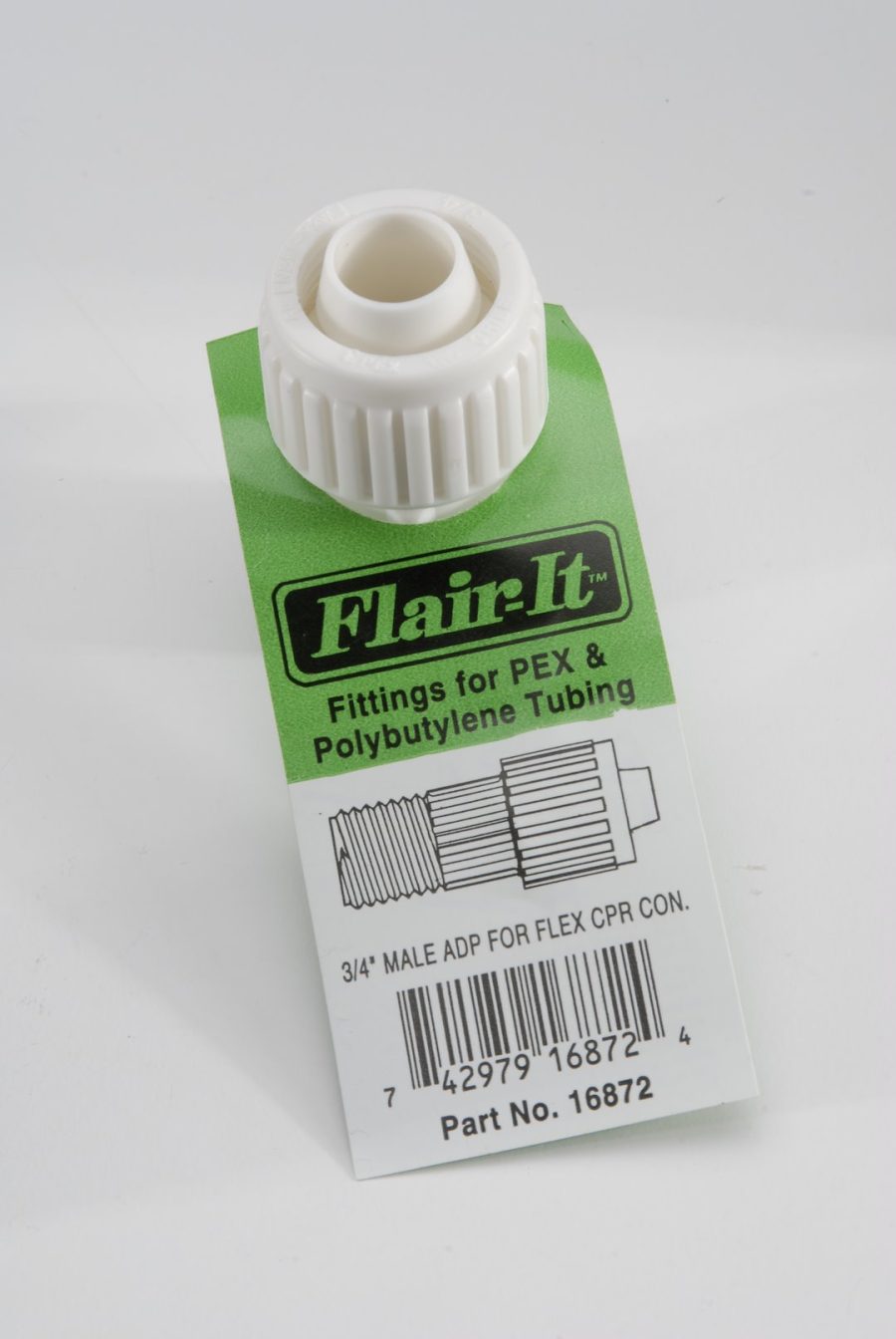 ELKHART 16872 1PC 3/4 X 3/4 ADAPTER, Adapter; 3/4 Inch PEX x 3/4 Inch Male Pipe Thread; For Flexible Water Heater Connector; Straight; White; Plastic; Single; With Barcoded