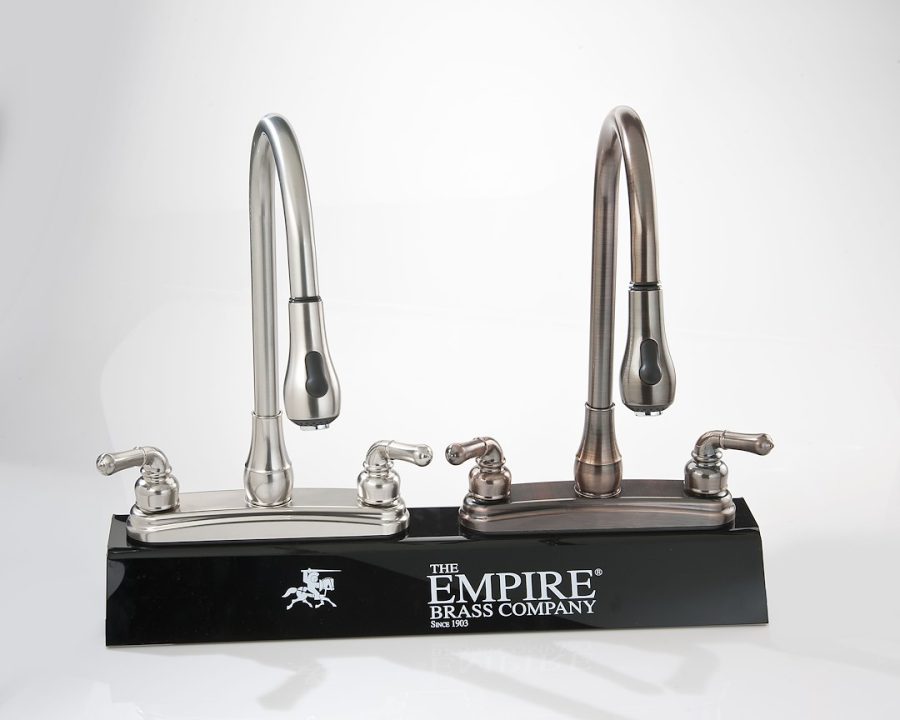 EMPIRE FAUCET U-YOB2000OB PLSTC KIT PULL-DOWN ORB, Used For Kitchen; Single Piece 8 Inch Deck Mount; Gooseneck Spout; 2 Teapot Handle; Oil Rub Bronze Coated; With Pull Down Vegetable Spray