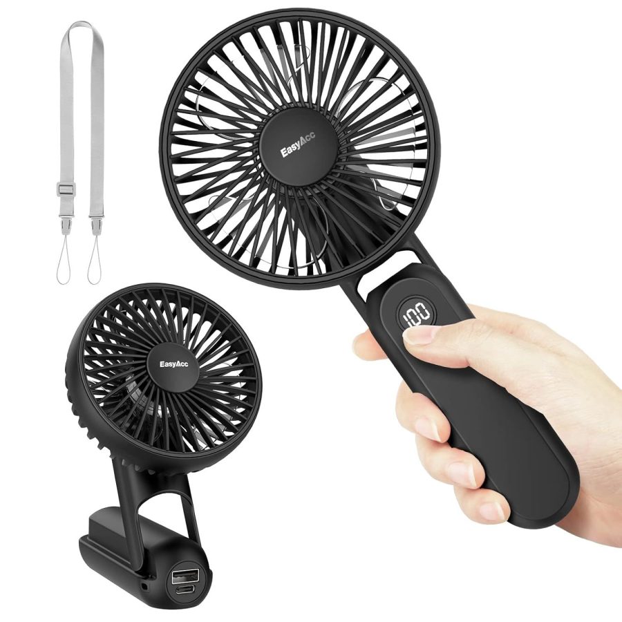 EasyAcc Portable Hand Held Fan, Ultra Quiet 5 Speed Personal Fan, LED Dispay USB