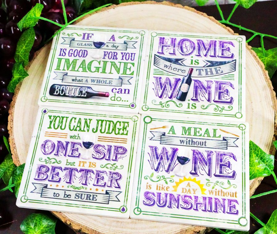 Ebros All About Wine Hosting Kitchen Decorative Ceramic Coaster Set Of 4