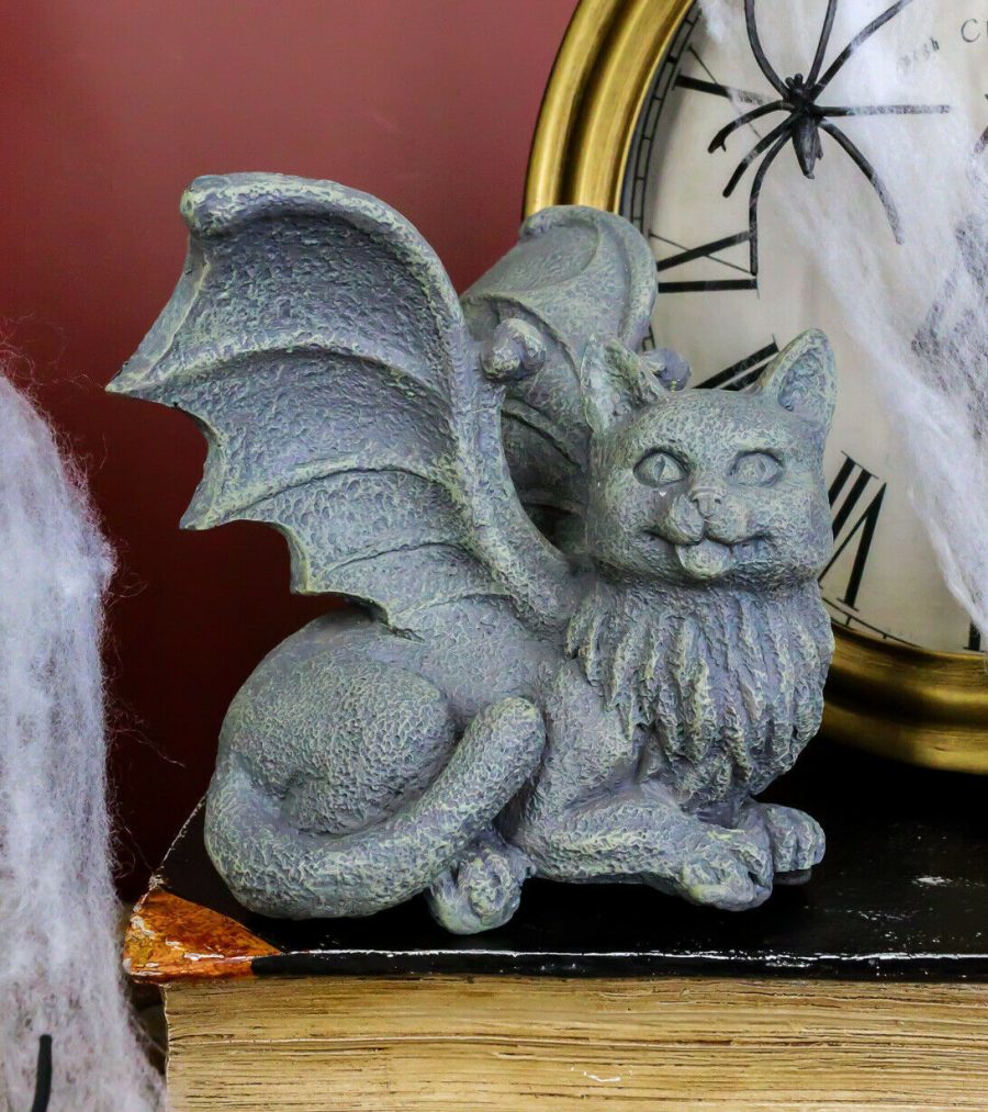 Ebros Gothic Winged Cat Gargoyle Shelf Sitter 4" Wide PC Monitor Topper Figurine