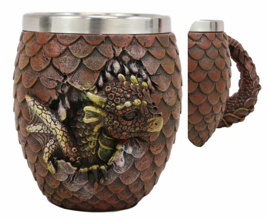 Ebros Medieval Elemental Red Dragon Scale Egg With Wyrmling Mugs (Fire Red)