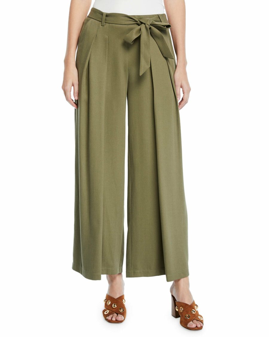 Eileen Fisher Heavy Tencel Twill Wide Leg Pants Olive Sz 8 Olive Green NWT