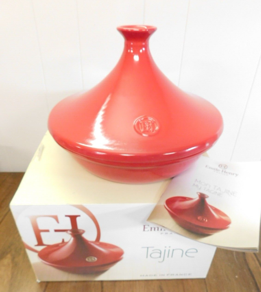 Emile Henry 3 Quart Moroccan Tagine Flame Ceramic Burgundy Red - Made In France