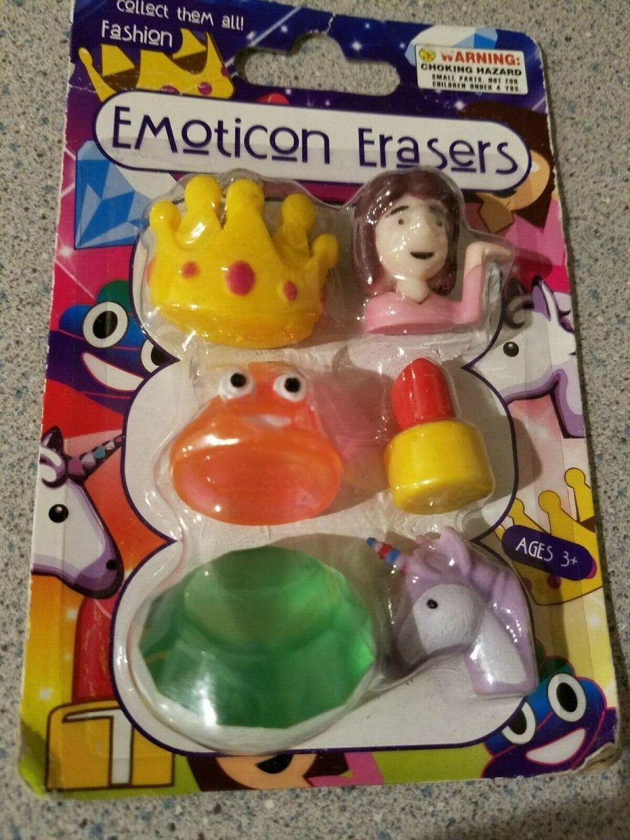 Emoticon Erasers Crown Girl Poo Lipstick Diamond Unicorn Emoji 6 Pack