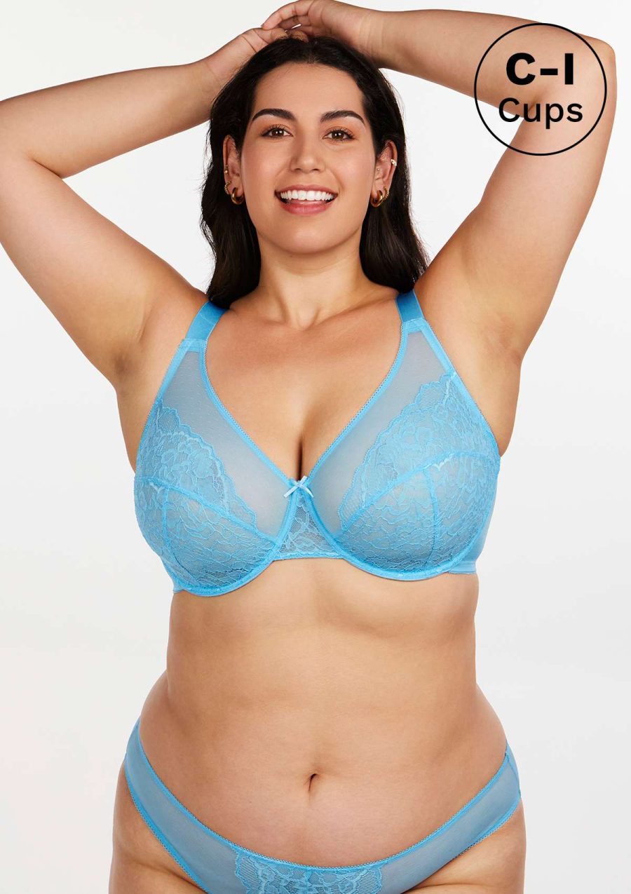 Enchante - Yellow Unlined Underwire Lace Minimizer Bra | HSIA - Capri Blue / 34 / C