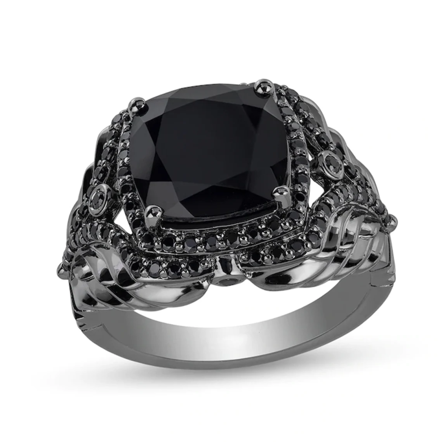 Enchanted Disney Villains Maleficet Ring Cushion Cut Enhanced Black Diamond Ring