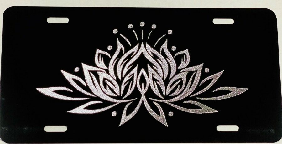 Engraved Lotus Flower Diamond Etched License Plate Aluminum Metal Car Tag Gift