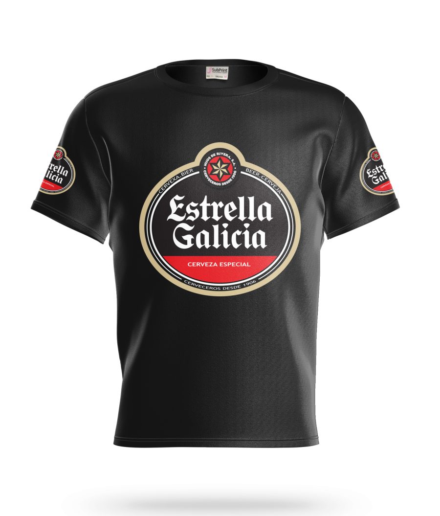 Estrella Galicia Beer Logo Black Short Sleeve T-Shirt Gift New Fashion