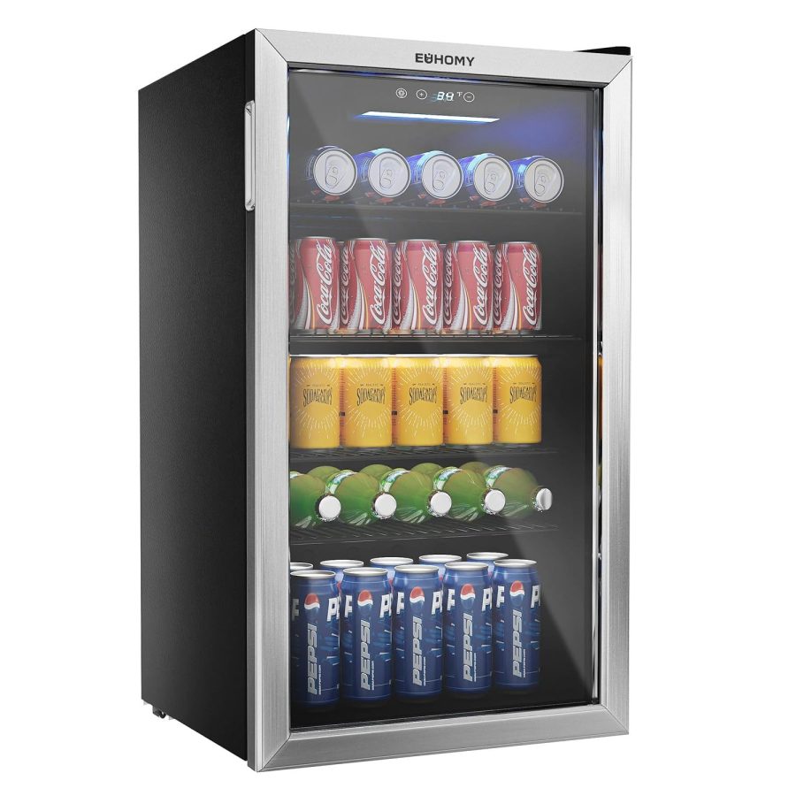 Euhomy Beverage Refrigerator And Cooler, 126 Can Mini Fridge With Glass Door, Sm