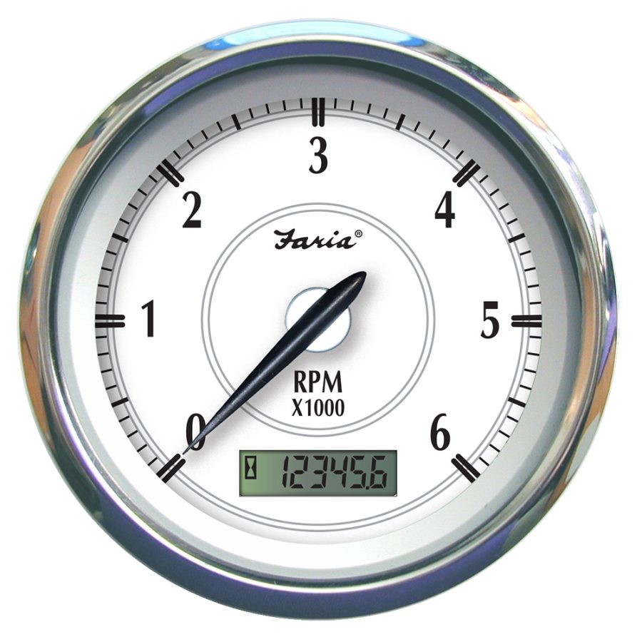 FARIA 45004 NEWPORT SS 4 INCH TACHOMETER W/HOURMETER FORGAS INBOARD - 6000 RPM