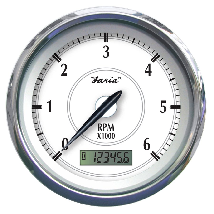 FARIA 45005 NEWPORT SS 4 INCH TACHOMETER W/HOURMETER FORGAS OUTBOARD - 7000 RPM