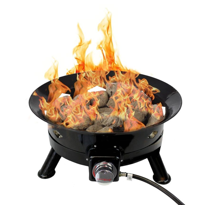 FLAME KING FKG6502D FIRE BOWL 24FT W/ AUTO IGNITOR, Uses Propane With Lava Rocks; 24 Inch Round; Black; 58 000 BTU Per Hour; Portable; With Self Igniter/ Cover/ Carry Straps/ 10 Foot Hose With Regulator