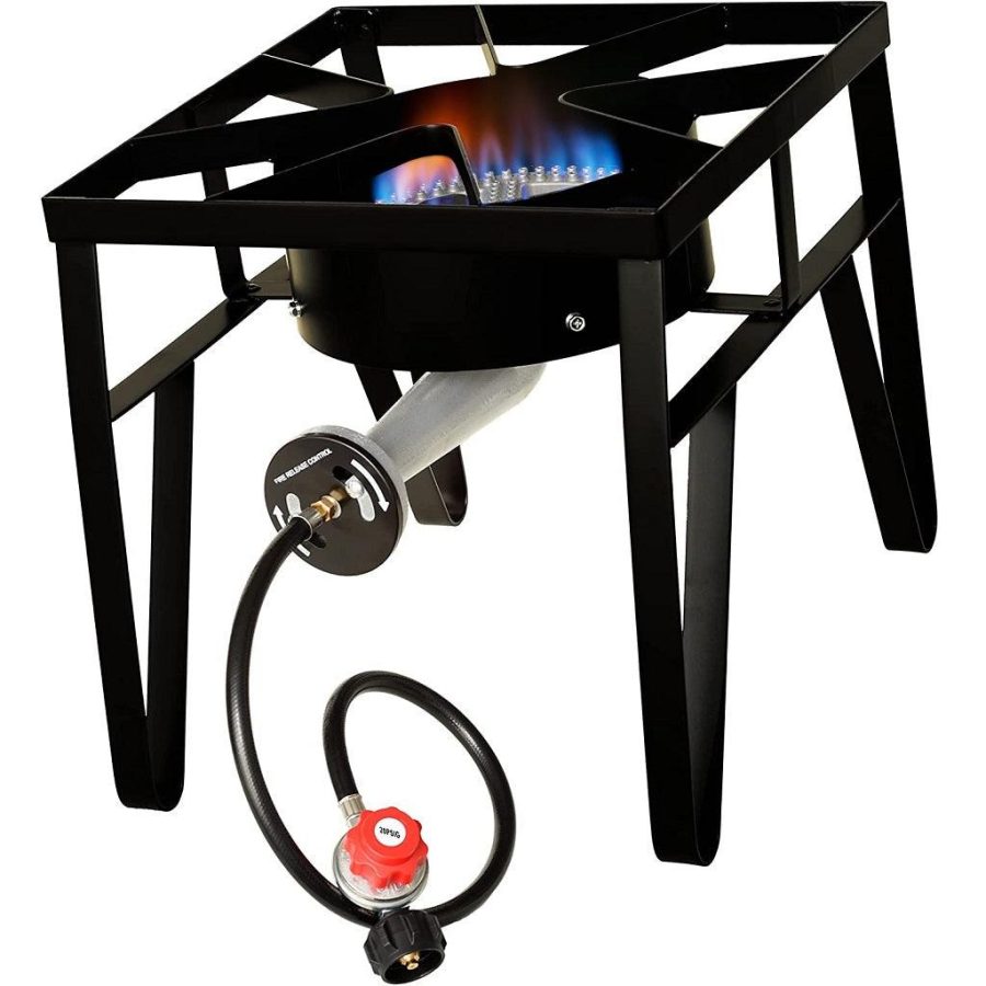 FLAME KING YSN-SB200K 200K BTU SINGLE BURNER PROPANE STOV, Camp Stove; 16-3/4 Inch Width x 20 Inch Height x 16-3/4 Inch Depth; Match Light Ignition; 20000 BTU Burners; Single Burner; Adjustable Heat Control Dials