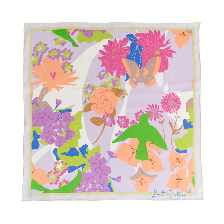 FRIDA x LOST PATTERN "Frida's Garden" Silk Bandana Scarf - Pink