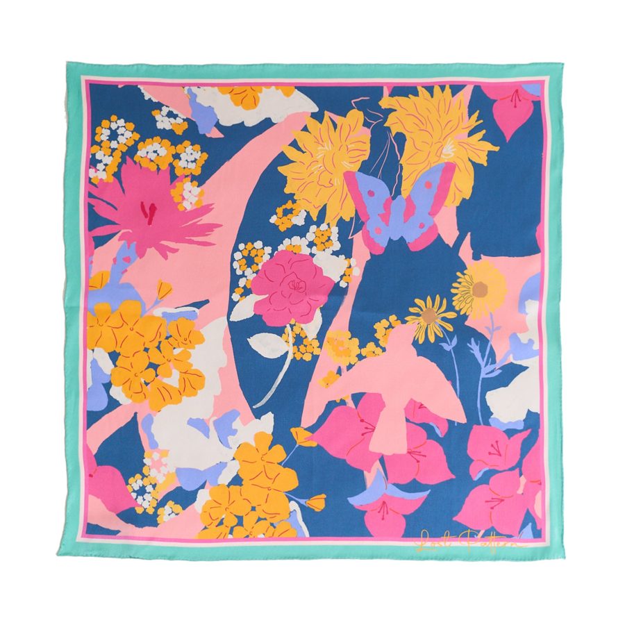 FRIDA x LOST PATTERN "Frida's Garden" Silk Bandana Scarf - Purple