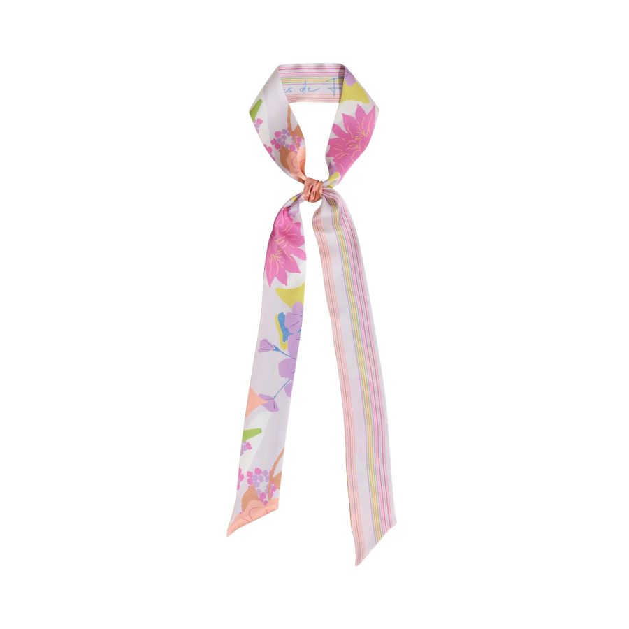 FRIDA x LOST PATTERN "Frida's Garden" Silk Skinny Scarf - Pink