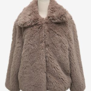 Faux Fur Coats Long Sleeves Elegant Faux Fur Coat Oversized Turndown Collar White Winter Coat