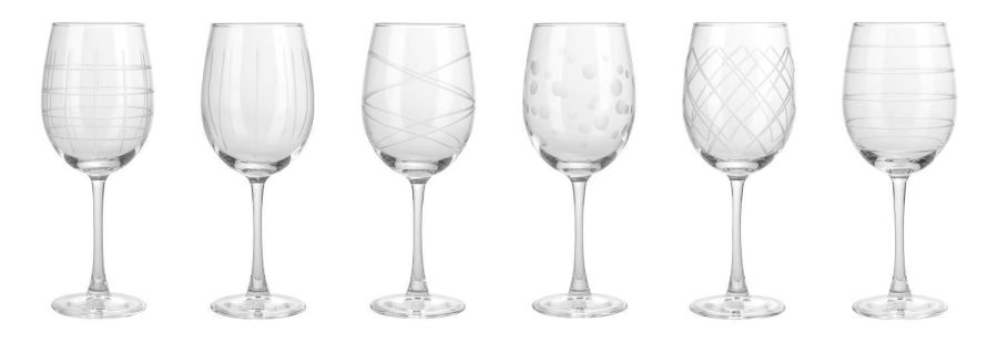 Fifth Avenue Crystal Medallion Wine Glasses Set of 6, 15.5 oz Textured Glass Cup