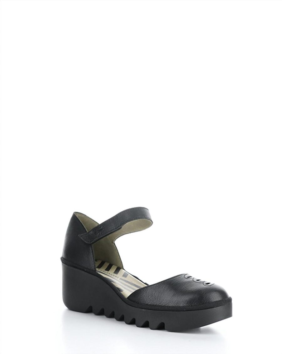 Fly London women's biso wedge shoes in Black