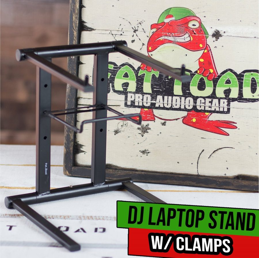 Folding DJ Laptop Stand with Sub-tray Shelf by FAT TOAD | Pro Audio Computer Tab