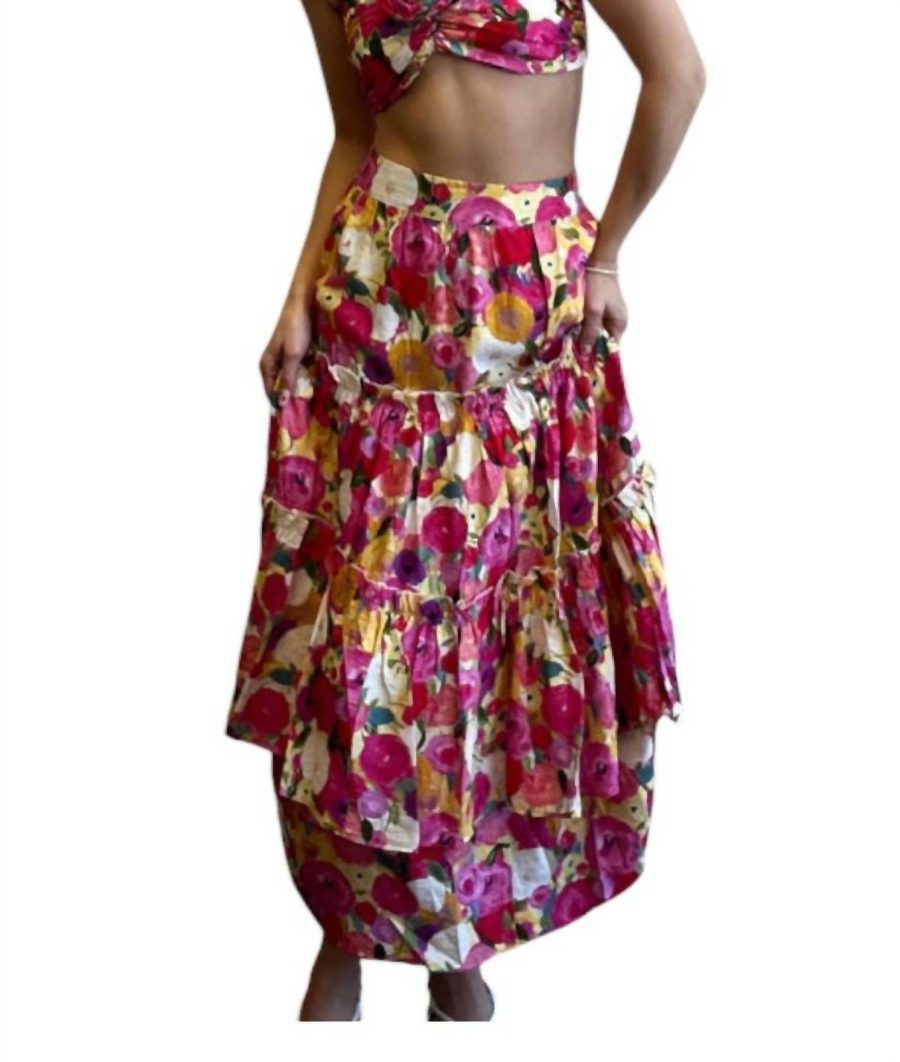 Fore Collection gypsy maxi skirt in ROSE MULTI - size L