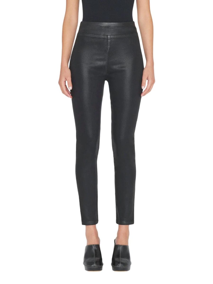 Frame women's jet set skinny crop slit pants in Noir Coated - size 0