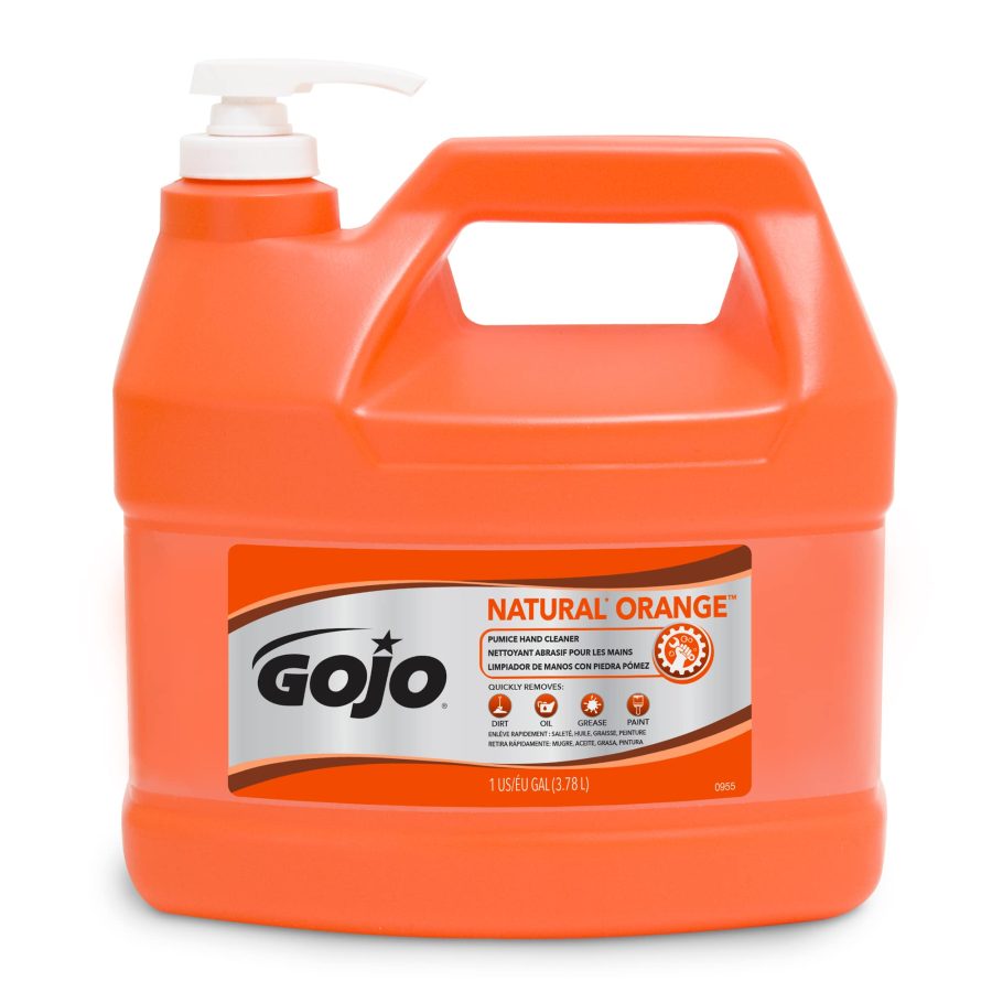 GOJO 0955 NATURAL ORANGE Pumice Hand Cleaner, 1 Gallon Quick Acting Lotion Hand Cleaner with Pumice Pump Bottle - 02