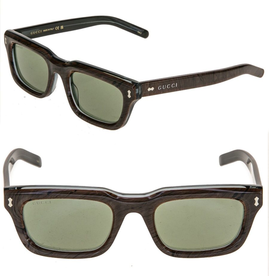 GUCCI 1524 Brown Wood Print Green Narrow Gg1524S Unisex Square Sunglasses 003