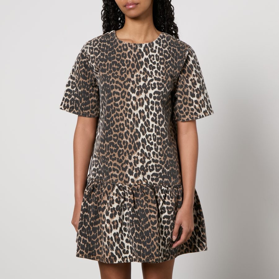 Ganni Leopard-Print Denim Mini Dress - EU 34/UK 6