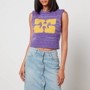 Ganni Logo-Intarsia Wool-Blend Cropped Vest - XXS