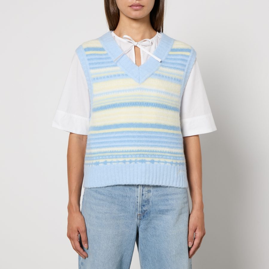 Ganni Striped Intarsia-Knit Vest - S