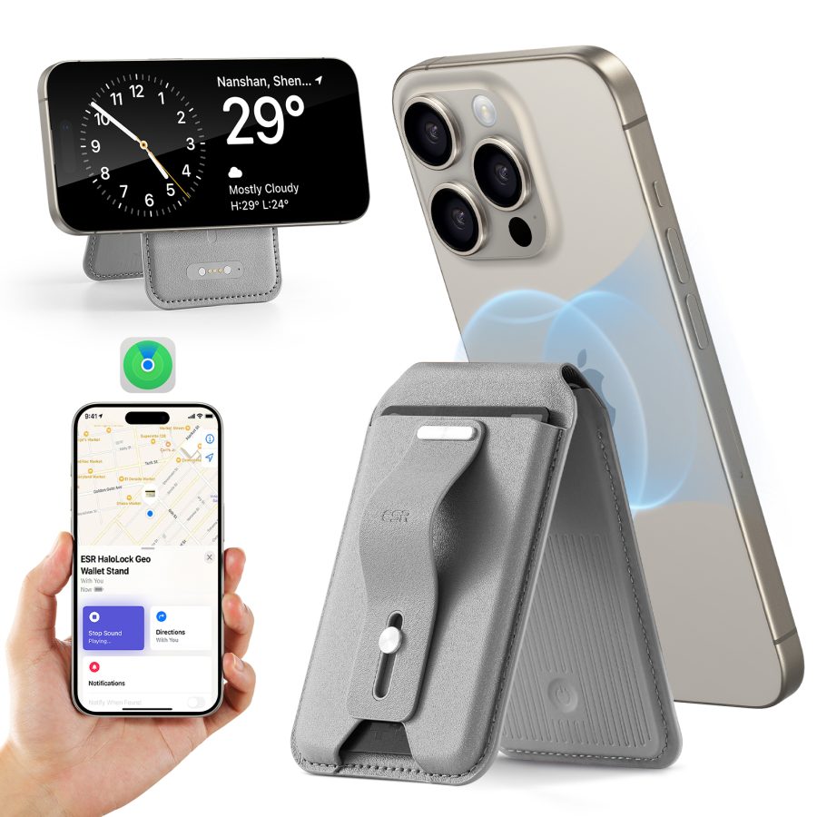 Geo Wallet Stand (HaloLock) with Built-in Find My Grey