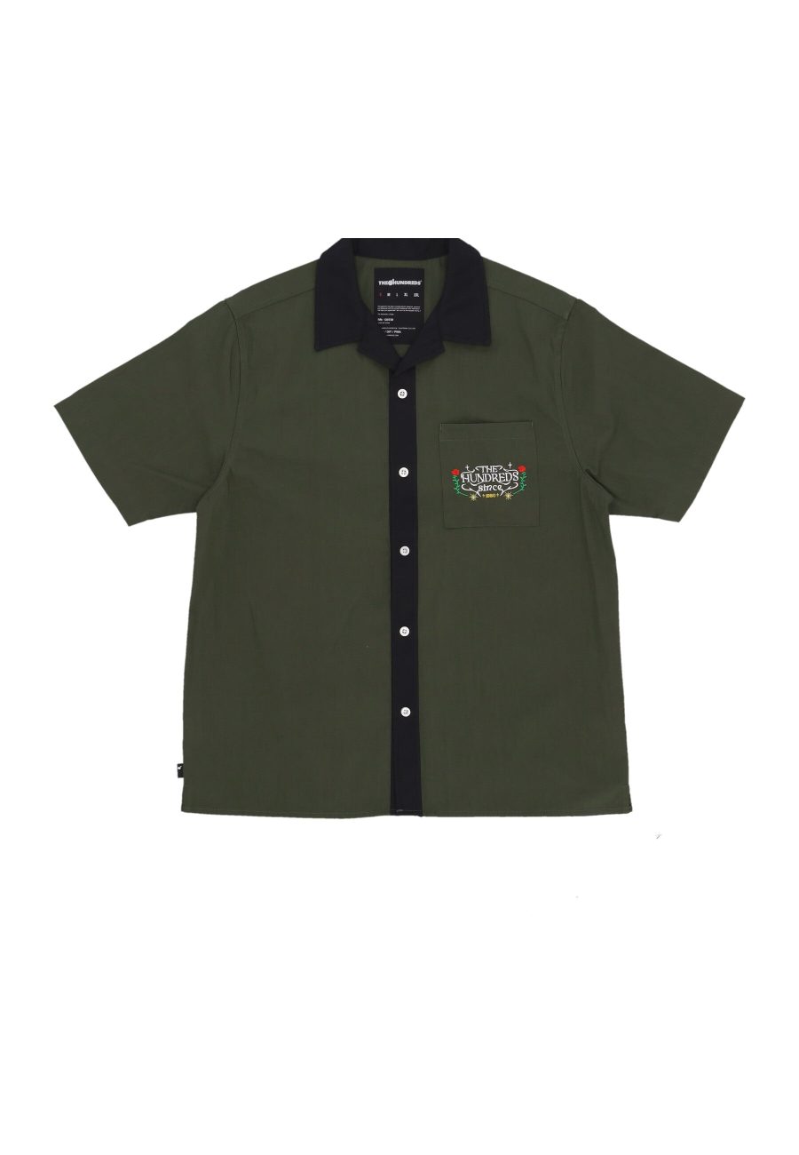 Giles Woven Military Green Men's Short Sleeve Shirt