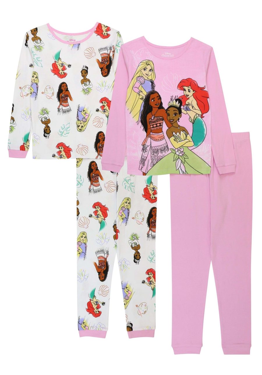 Girl's 4 Piece Disney Princess Sketch Pajama Set