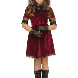 Girl's Velvet Blood Red Vampire Bride Costume