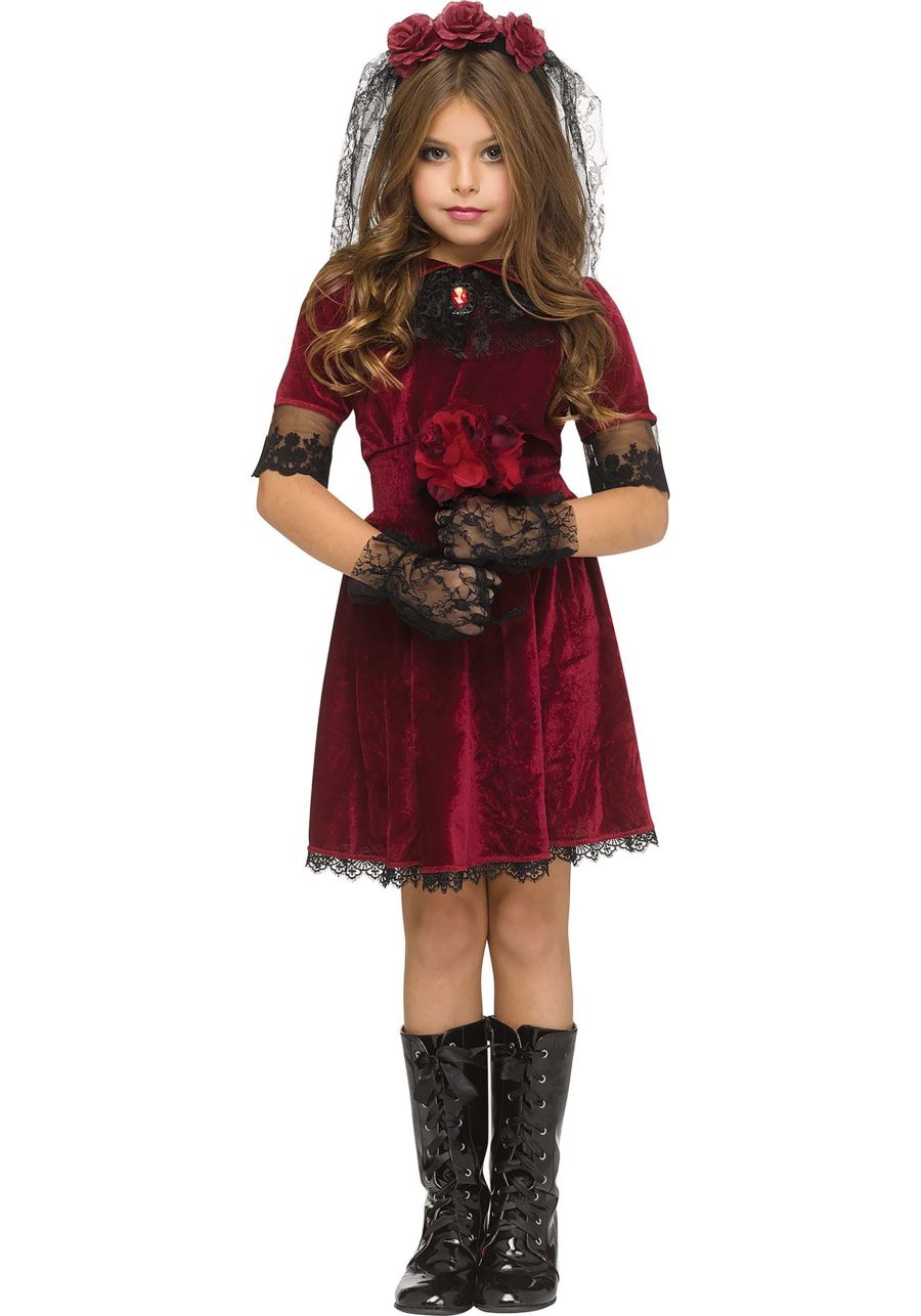 Girl's Velvet Blood Red Vampire Bride Costume