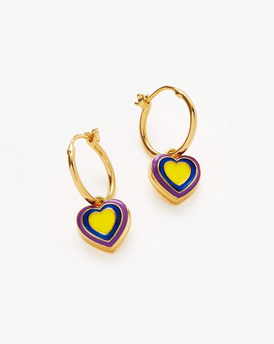 Good Vibes Enamel Heart Mini Charm Hoop Earrings