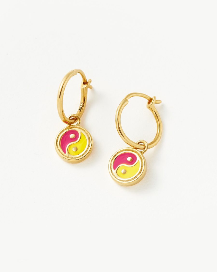 Good Vibes Enamel Yin & Yang Mini Charm Hoop Earrings