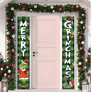 Green Black Checkered Elf Wine Christmas Banner Sign - Aperturee