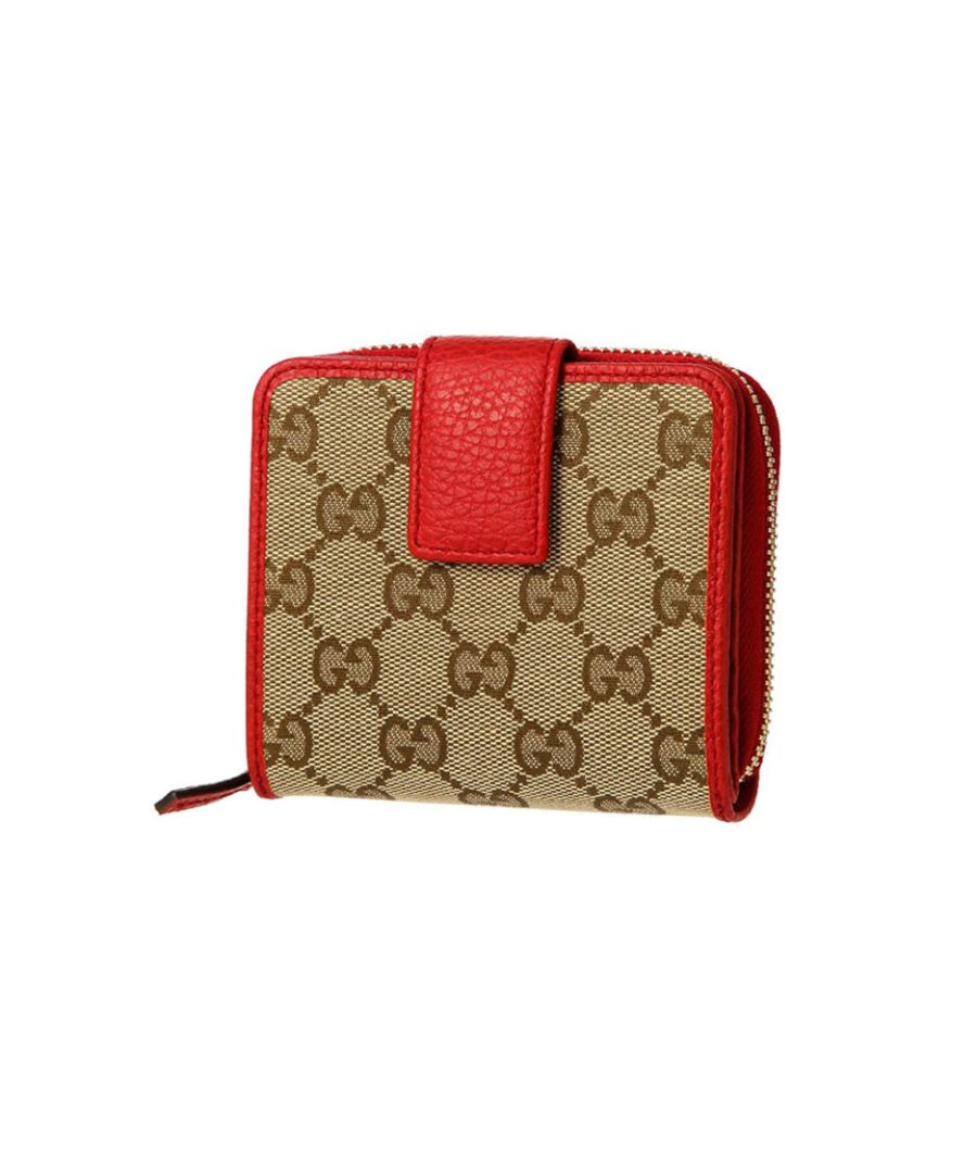 Gucci Red Wallet Women Original GG Fabric and Leather Mod. 346056 KY9LG 8606