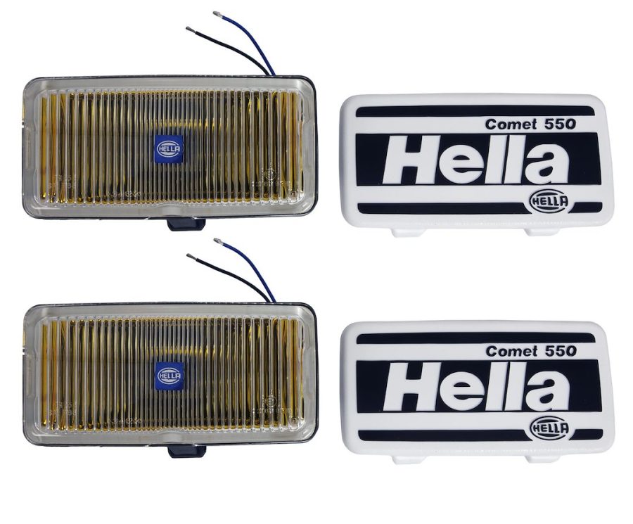 HELLA 005700681 HEADLAMP ZNH 0/180GR SW MK MGS12 GN, 55 Watts; Fog Beam; Clear Halogen Bulb; Amber Lens; Black Housing; Surface Mount; Set Of 2 With Covers