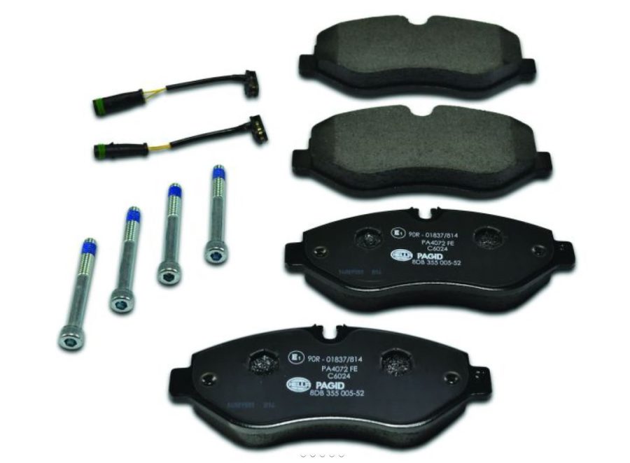 HELLA 355005521 BRAKE PAD SET DISC BRAKE, Low-Metallic; Set Of 2; With Pad Wear Sensor/ Brake Caliper Screws